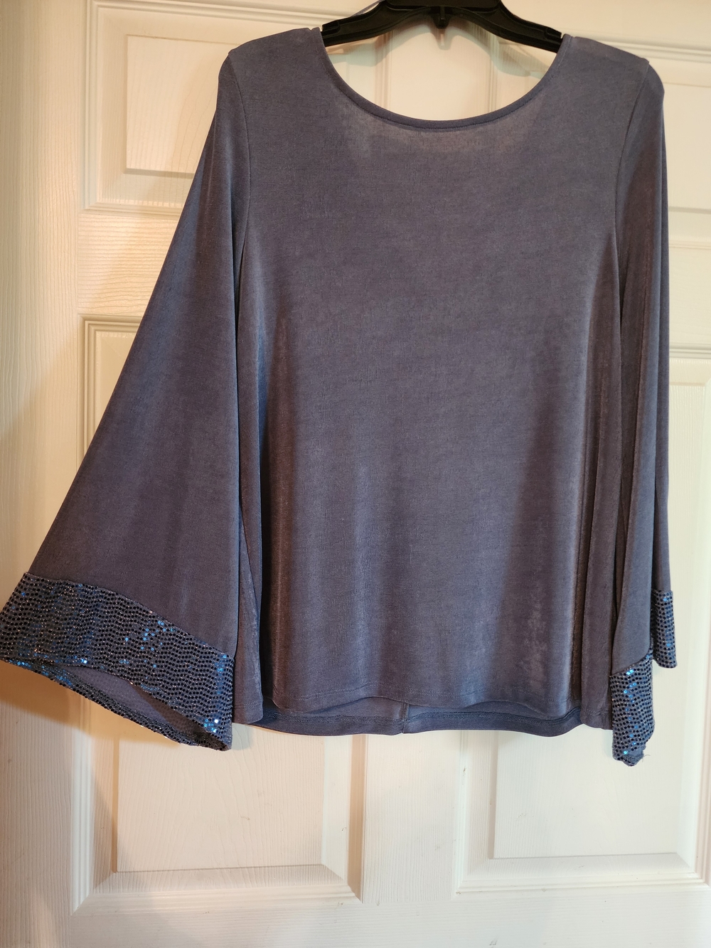 Chaus Slate Blue Bell Sleeve Top with Sequin Cuffs